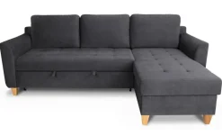 Ecksofa mit Bettfunktion und Bettkasten dunkelgrau Microfaser B/H/T: ca. 231x86x150 cm