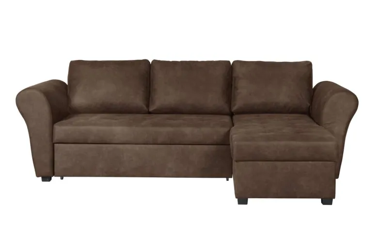 Ecksofa mit Bettfunktion und Bettkasten dunkelbraun Microfaser B/H/T: ca. 260x89x155 cm