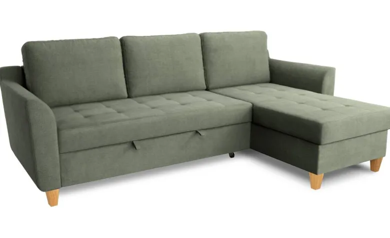 Ecksofa mit Bettfunktion und Bettkasten hellgrün Microfaser B/H/T: ca. 231x86x150 cm