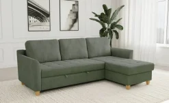 Ecksofa mit Bettfunktion und Bettkasten hellgrün Microfaser B/H/T: ca. 231x86x150 cm