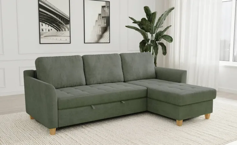 Ecksofa mit Bettfunktion und Bettkasten hellgrün Microfaser B/H/T: ca. 231x86x150 cm