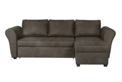 Ecksofa mit Bettfunktion und Bettkasten grau Microfaser B/H/T: ca. 260x89x155 cm