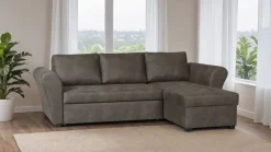 Ecksofa mit Bettfunktion und Bettkasten grau Microfaser B/H/T: ca. 260x89x155 cm