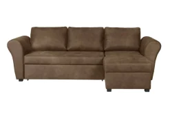 Ecksofa mit Bettfunktion und Bettkasten braun Microfaser B/H/T: ca. 260x89x155 cm
