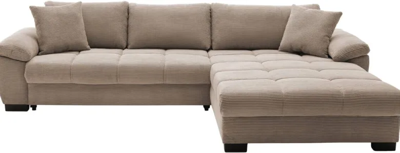 Ecksofa mit Bettfunktion und Bettkasten taupe Microfaser B/H/T: ca. 323x88x211 cm