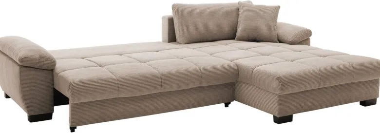 Ecksofa mit Bettfunktion und Bettkasten taupe Microfaser B/H/T: ca. 323x88x211 cm