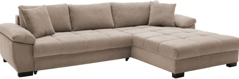 Ecksofa mit Bettfunktion und Bettkasten taupe Microfaser B/H/T: ca. 323x88x211 cm