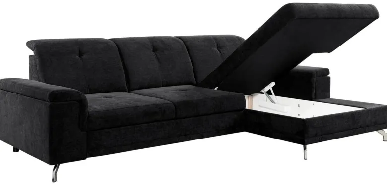 Ecksofa mit Bettfunktion und Bettkasten schwarz Microfaser B/H/T: ca. 270x104x170 cm