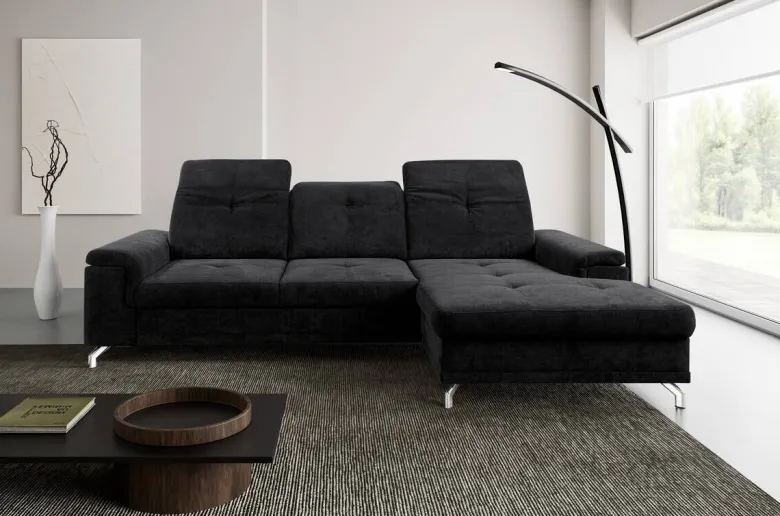 Ecksofa mit Bettfunktion und Bettkasten schwarz Microfaser B/H/T: ca. 270x104x170 cm