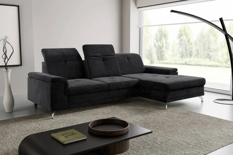 Ecksofa mit Bettfunktion und Bettkasten schwarz Microfaser B/H/T: ca. 270x104x170 cm