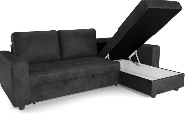 Ecksofa mit Bettfunktion und Bettkasten anthrazit Microfaser B/T: ca. 245x155 cm