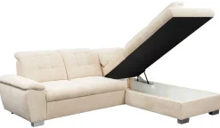 Ecksofa mit Bettfunktion und Bettkasten creme Microfaser B/T: ca. 216x260 cm
