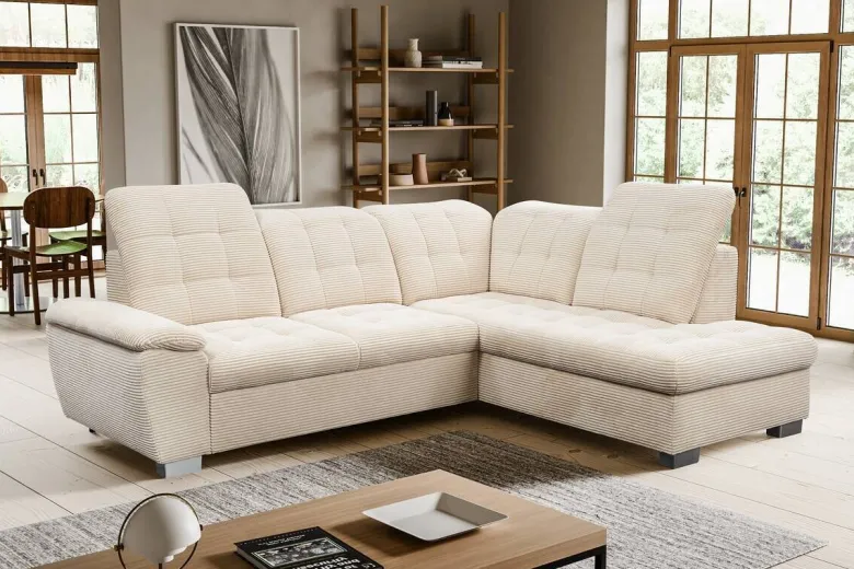 Ecksofa mit Bettfunktion und Bettkasten creme Microfaser B/T: ca. 216x260 cm