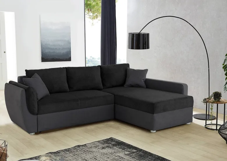 Ecksofa mit Bettfunktion und Bettkasten schwarz Polyester B/H/T: ca. 247x82x178 cm