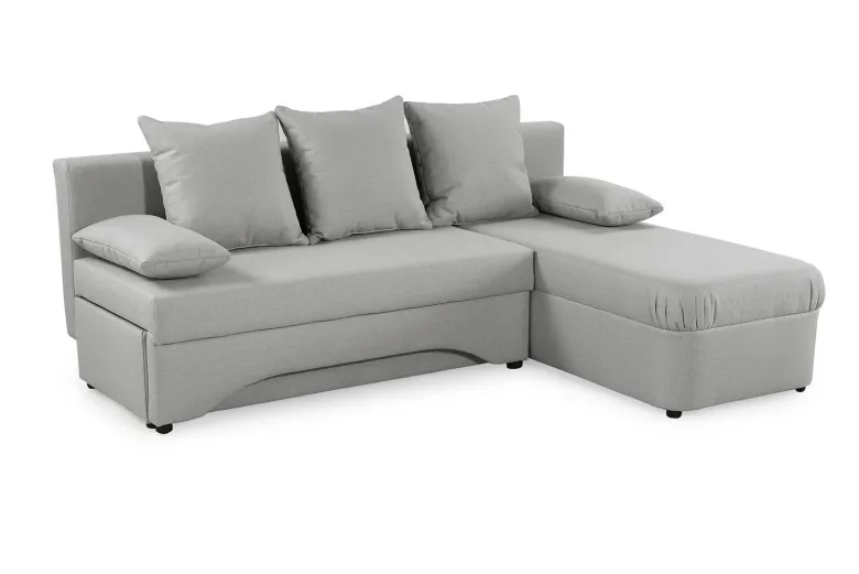 Ecksofa mit Bettfunktion und Bettkasten hellgrau Flachgewebe B/H/T: ca. 191x70x142 cm