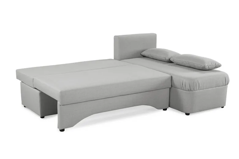 Ecksofa mit Bettfunktion und Bettkasten hellgrau Flachgewebe B/H/T: ca. 191x70x142 cm