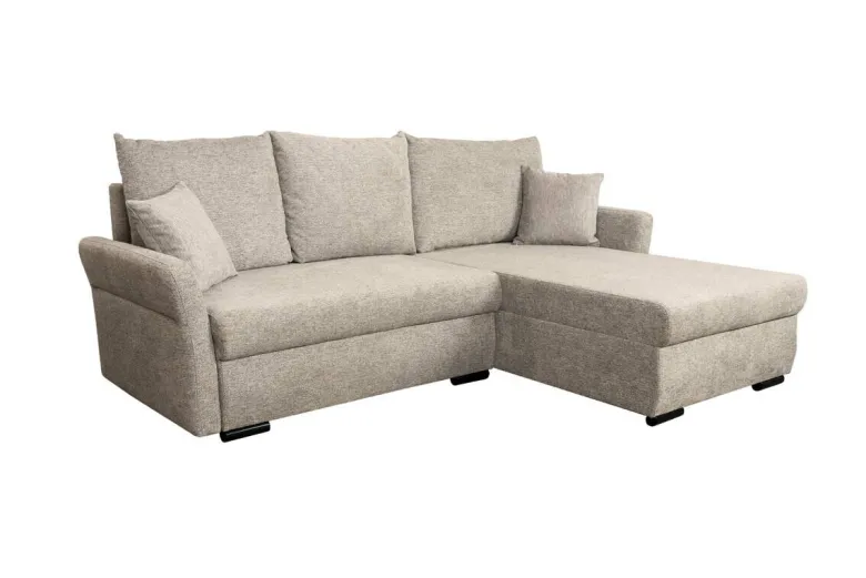 Ecksofa mit Bettfunktion und Bettkasten beige Webstoff B/H/T: ca. 218x90x168 cm