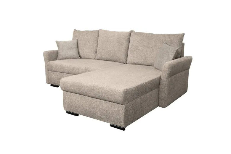 Ecksofa mit Bettfunktion und Bettkasten beige Webstoff B/H/T: ca. 218x90x168 cm