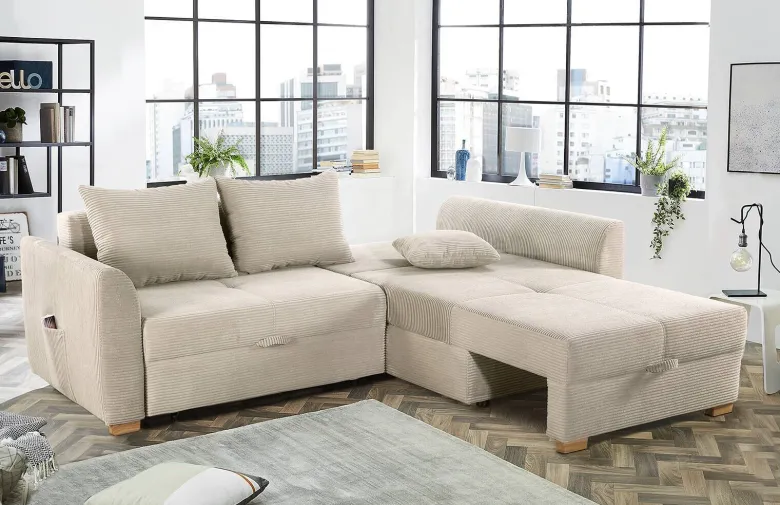 Ecksofa mit Bettfunktion und Bettkasten beige B/H/T: ca. 236x81x160 cm