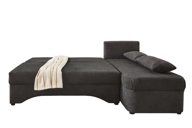 Ecksofa mit Bettfunktion und Bettkasten grau Microfaser B/H/T: ca. 191x70x142 cm