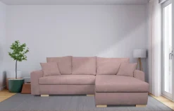 Ecksofa mit Bettfunktion und Bettkasten rosa Microfaser B/H/T: ca. 224,5x90x168 cm