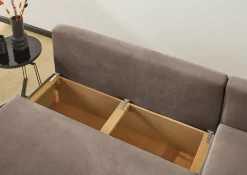 Ecksofa mit Bettfunktion und Bettkasten hellbraun Microfaser B/H/T: ca. 191x70x142 cm