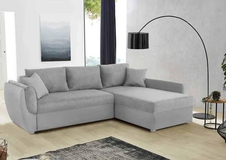 Ecksofa mit Bettfunktion und Bettkasten grau Polyester B/H/T: ca. 247x82x178 cm