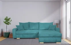 Ecksofa mit Bettfunktion und Bettkasten türkis Microfaser B/H/T: ca. 224,5x90x168 cm