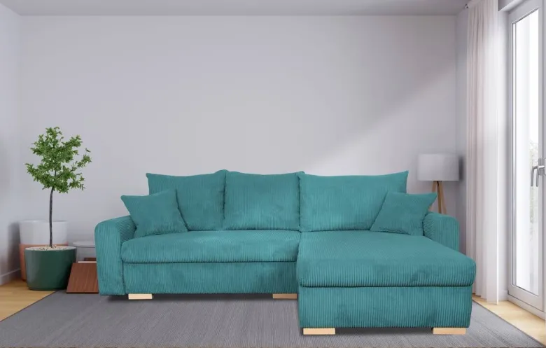 Ecksofa mit Bettfunktion und Bettkasten türkis Microfaser B/H/T: ca. 224,5x90x168 cm