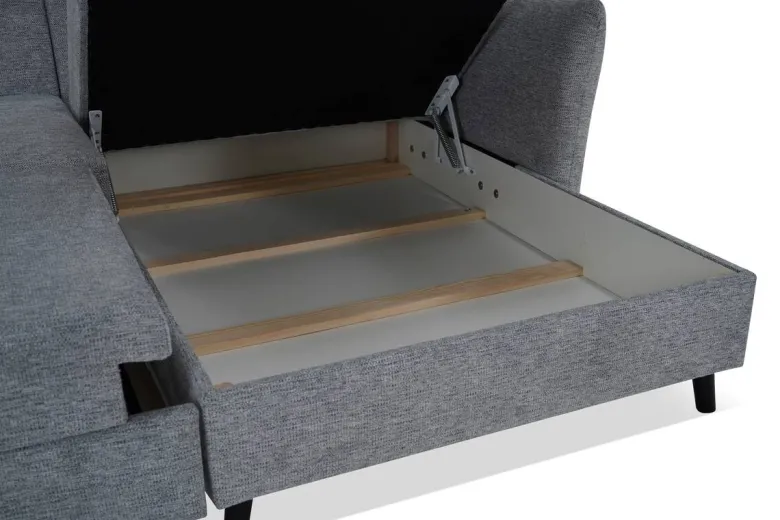 Ecksofa mit Bettfunktion und Bettkasten grau Microfaser B/H/T: ca. 235x90x159 cm