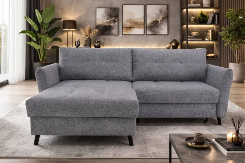 Ecksofa mit Bettfunktion und Bettkasten grau Microfaser B/H/T: ca. 235x90x159 cm
