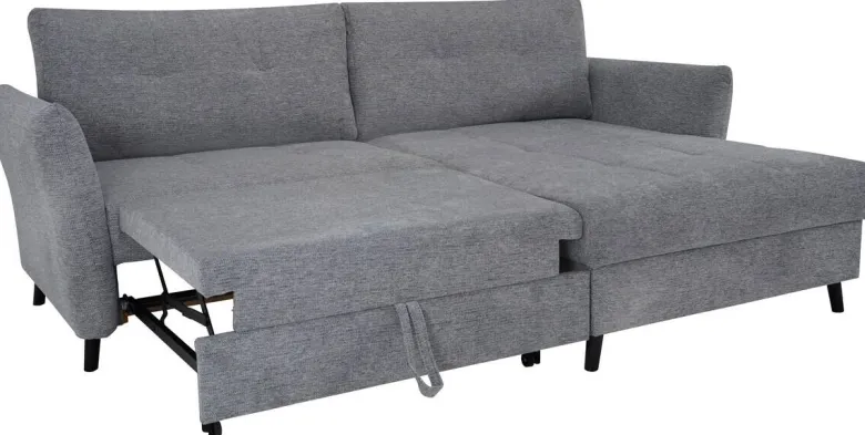 Ecksofa mit Bettfunktion und Bettkasten grau Microfaser B/H/T: ca. 235x90x159 cm