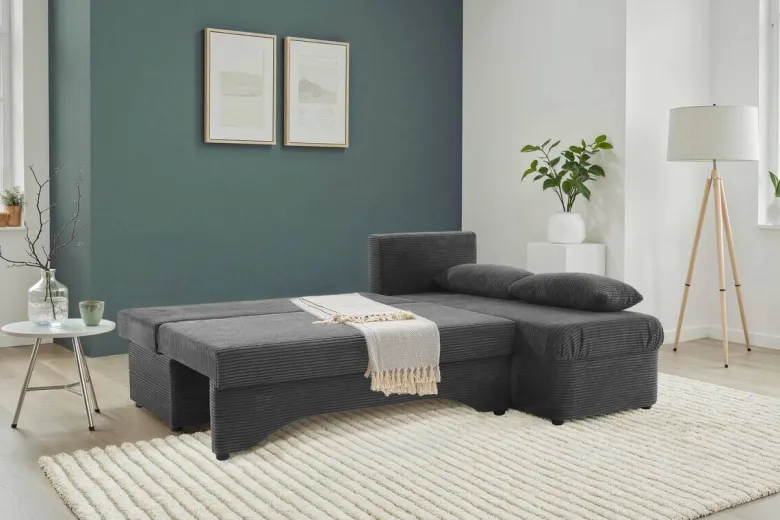 Ecksofa mit Bettfunktion und Bettkasten grau Microfaser B/H/T: ca. 191x70x142 cm
