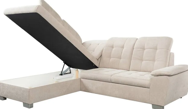 Ecksofa mit Bettfunktion und Bettkasten pearl Microfaser B/H/T: ca. 260x107x214 cm