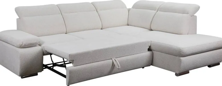 Ecksofa mit Bettfunktion und Bettkasten beige Microfaser B/H/T: ca. 282x100x232 cm