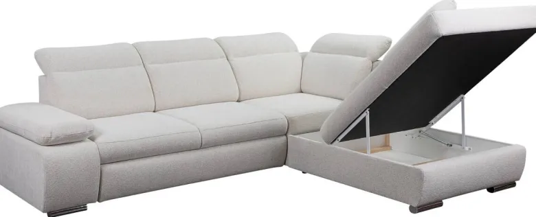 Ecksofa mit Bettfunktion und Bettkasten beige Microfaser B/H/T: ca. 282x100x232 cm
