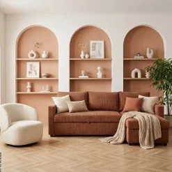 Ecksofa mit Bettfunktion und Bettkasten terracotta Microfaser B/H/T: ca. 215x145x82 cm
