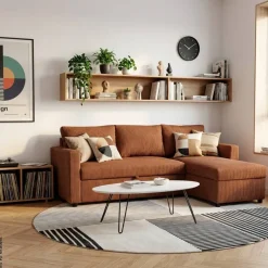 Ecksofa mit Bettfunktion und Bettkasten terracotta Microfaser B/H/T: ca. 215x145x82 cm