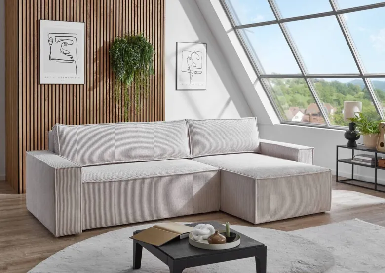 Ecksofa mit Bettfunktion und Bettkasten natur Microfaser B/H/T: ca. 266x150x83 cm