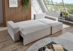 Ecksofa mit Bettfunktion und Bettkasten natur Microfaser B/H/T: ca. 266x150x83 cm