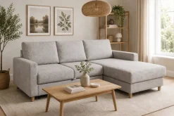 Ecksofa mit Bettfunktion und Bettkasten grau Microfaser B/H/T: ca. 228x92x163 cm