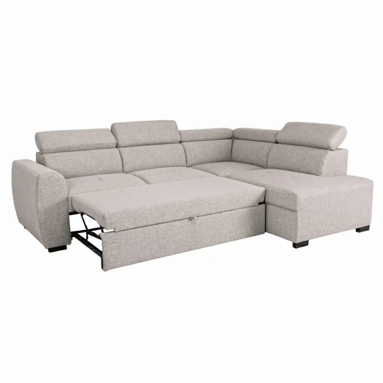 Ecksofa mit Bettfunktion und Bettkasten beige Webstoff B/H/T: ca. 245x184x87 cm