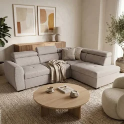 Ecksofa mit Bettfunktion und Bettkasten beige Webstoff B/H/T: ca. 245x184x87 cm