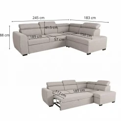 Ecksofa mit Bettfunktion und Bettkasten beige Webstoff B/H/T: ca. 245x184x87 cm