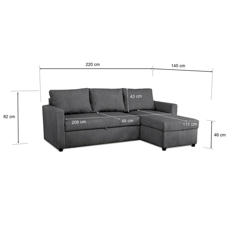 Ecksofa mit Bettfunktion und Bettkasten anthrazit Microfaser B/H/T: ca. 215x145x82 cm
