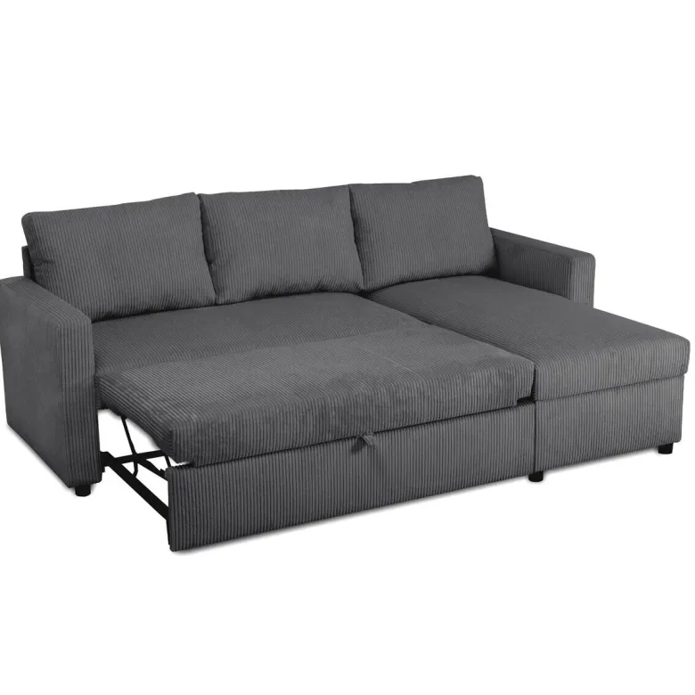 Ecksofa mit Bettfunktion und Bettkasten anthrazit Microfaser B/H/T: ca. 215x145x82 cm