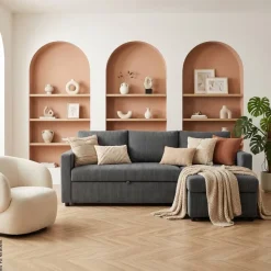 Ecksofa mit Bettfunktion und Bettkasten anthrazit Microfaser B/H/T: ca. 215x145x82 cm