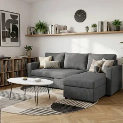 Ecksofa mit Bettfunktion und Bettkasten anthrazit Microfaser B/H/T: ca. 215x145x82 cm
