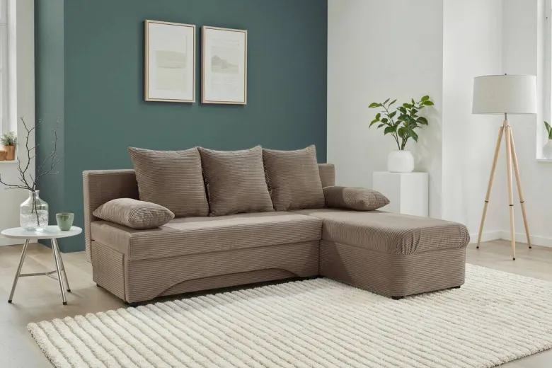 Ecksofa mit Bettfunktion und Bettkasten taupe Microfaser B/H/T: ca. 191x70x142 cm