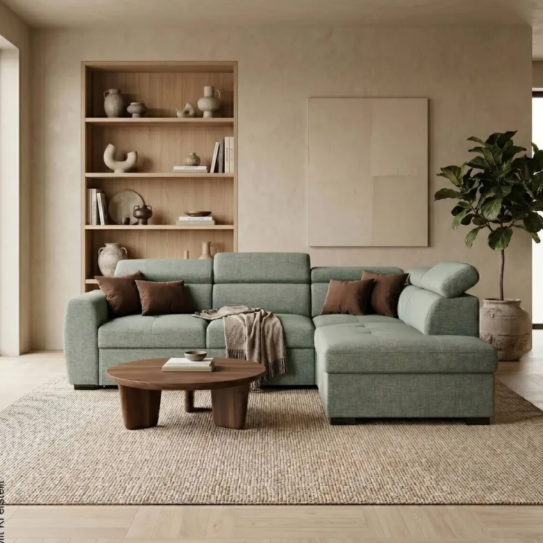 Ecksofa mit Bettfunktion und Bettkasten salbei Webstoff B/H/T: ca. 245x184x87 cm